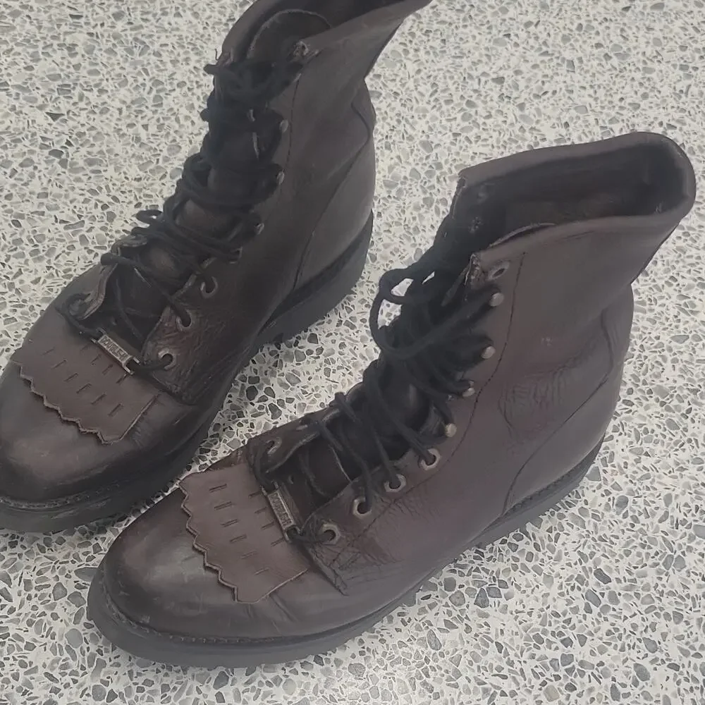 Double-H Mens Lace Up Work Boots Brown Leather Kiltie Steel Shank Size 7.5 D USA